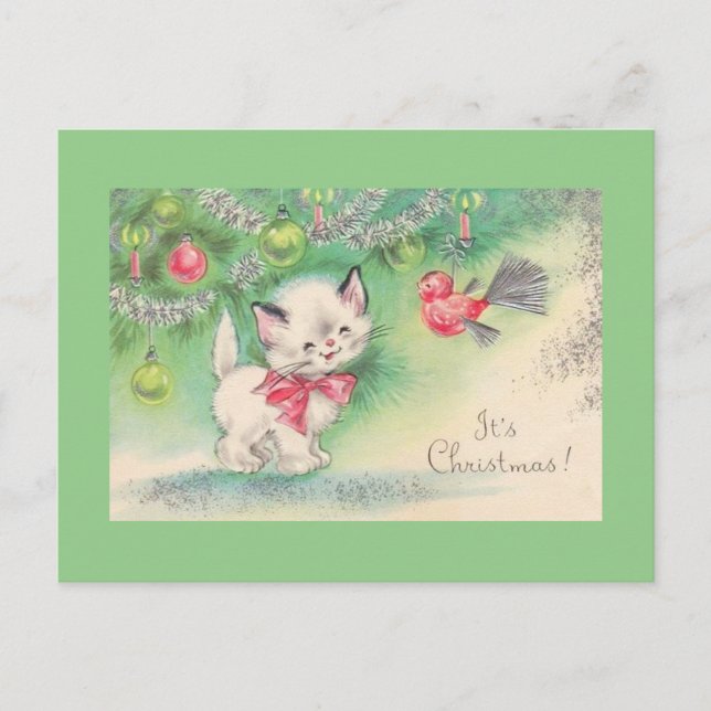 Sweetest Vintage Christmas Kittens Holiday Postcard (Front)