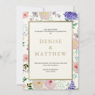 Sweetest Watercolor Floral with Gold Lettering Invitation