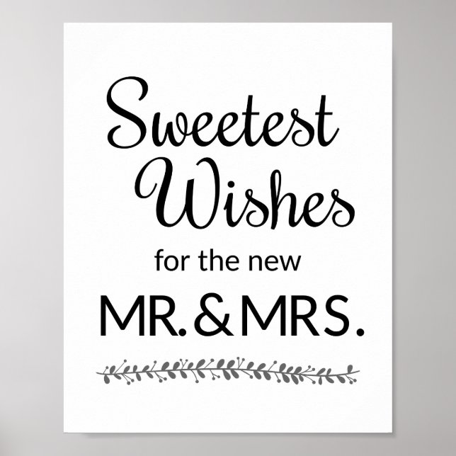 Sweetest Wishes New Mr and Mrs Wedding Sign (Front)