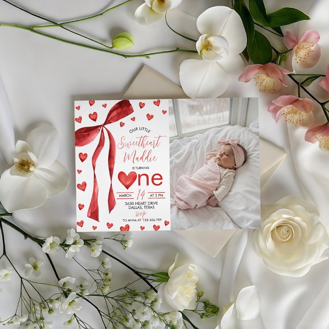 Sweetheart 1st Birthday Photo Invite (Creator Uploaded)