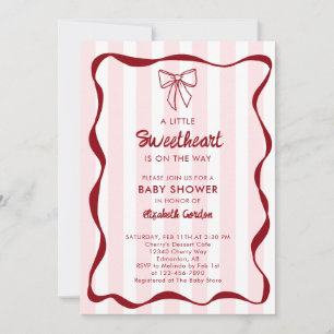 Sweetheart Baby Shower Pink Bow Stripes Coquette Invitation