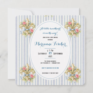 Sweetheart blue Fleur de Lys Baby Shower invite
