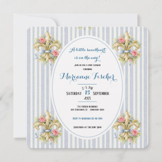 Sweetheart blue Fleur de Lys Baby Shower invite