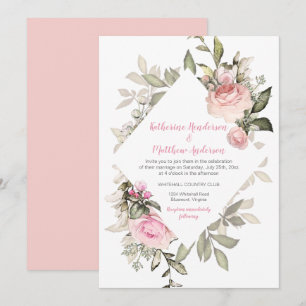 Sweetheart Blush Pink Roses Diamond Shape Frame Invitation