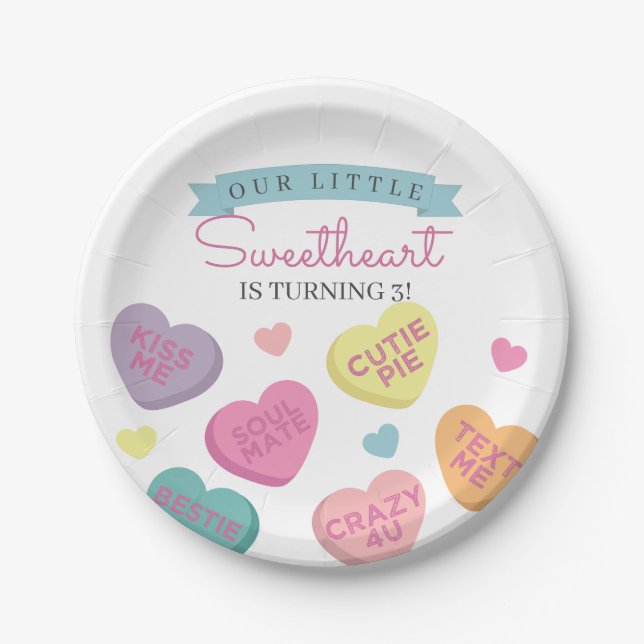 Sweetheart Candy Hearts Birthday Party Decor Paper Plate (Front)