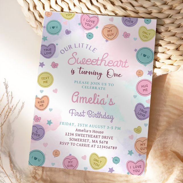 Sweetheart Candy Valentine 1st Birthday Invitation (Creator Uploaded)