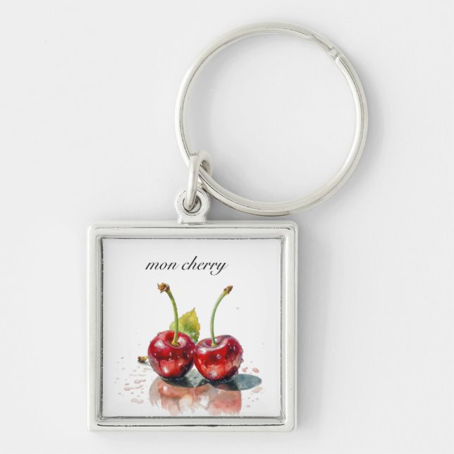  Sweetheart Cherries in Watercolor, custom Key Ring (Front)