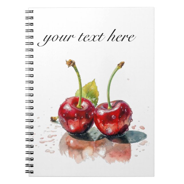 Sweetheart Cherries in Watercolor, custom Notebook (Front)