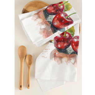 Sweetheart Cherries in Watercolor, custom Tea Towel