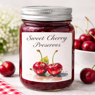 Sweetheart Cherries in Watercolor, custom Wine Label
