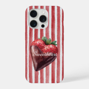 Sweetheart Chocolate Strawberry Red White Stripes  iPhone 15 Pro Case