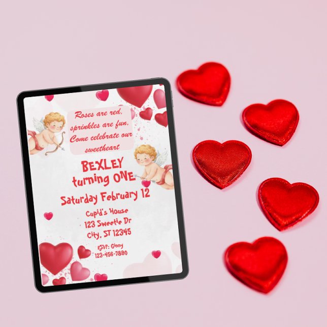 Sweetheart & Cupids 1st Birthday Invitation (Creator Uploaded)