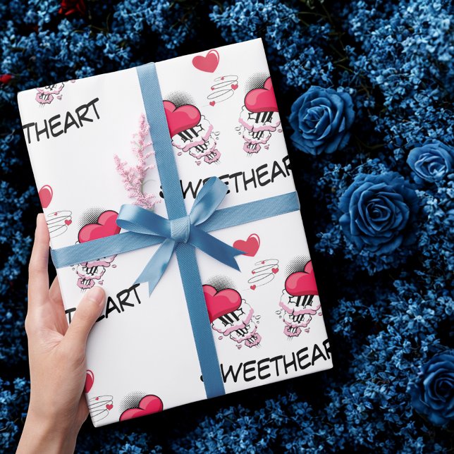 Sweetheart Custom text comic book style  heart Wrapping Paper (Creator Uploaded)