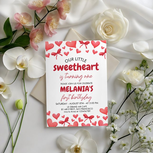 Sweetheart First Birthday Invitation with Hearts (Creator Uploaded)