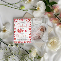 Sweetheart First Birthday Invitation with Photo