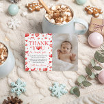 Sweetheart First Birthday Photo Thank You Invitation<br><div class="desc">A sweetheart-themed first birthday photo thank you card featuring red watercolor hearts,  bows,  and elegant modern typography paired with a customizable baby photo. Designed to express appreciation for celebrating the special day and for thoughtful gifts. Ideal for heart-themed,  girly,  or sweet first birthday parties.</div>