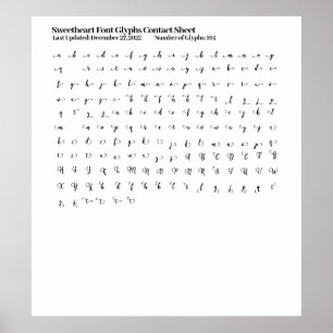 Sweetheart Font Glyphs Contact Sheet Poster