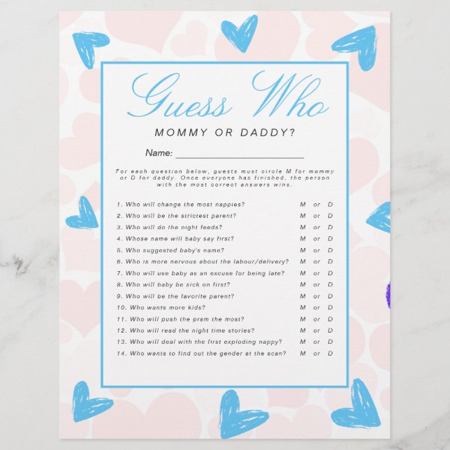 Sweetheart 'Guess Who' Baby Shower Game Flyer (Front)