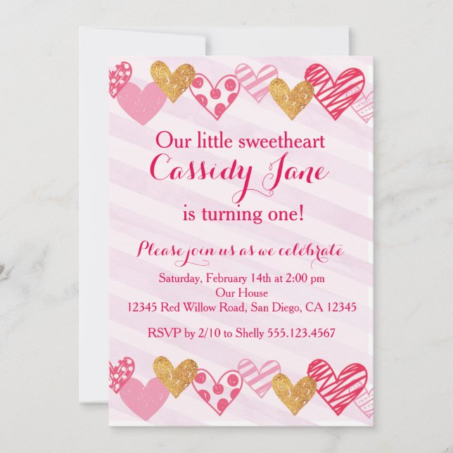 Sweetheart Heart Birthday Invitation (Front)