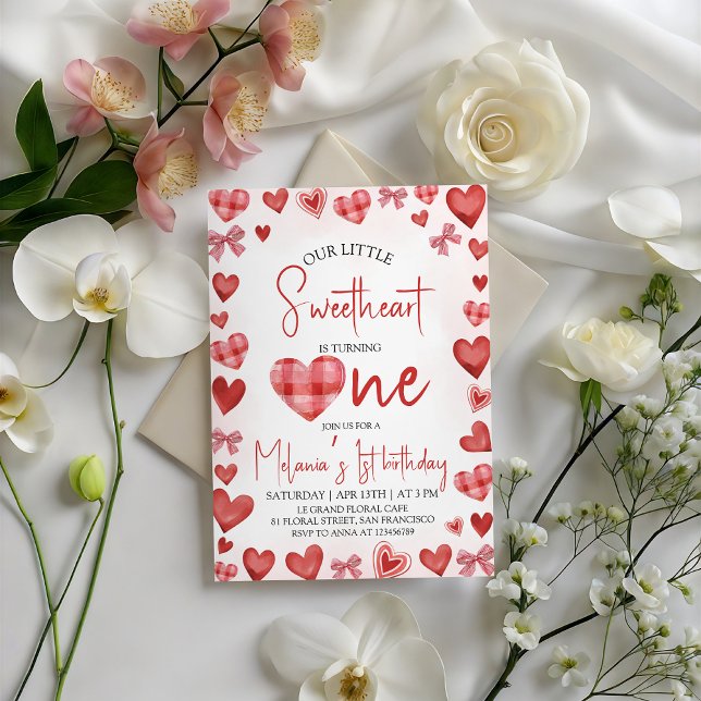 Sweetheart Heart First Birthday Invitation (Creator Uploaded)