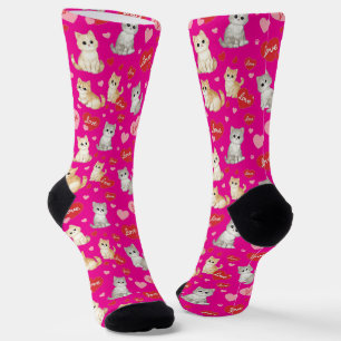 Sweetheart Kitten Valentine's Day Crew Socks