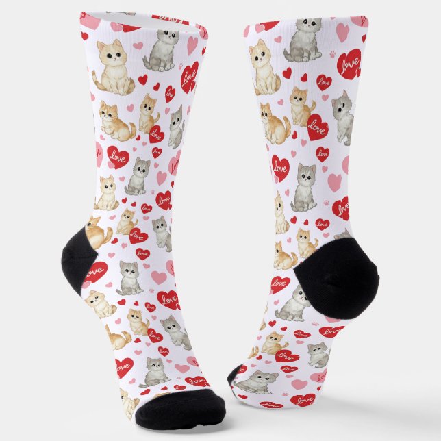 Sweetheart Kitten Valentine's Day Crew Socks (Angled)