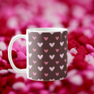 Sweetheart Mug – Pink & Blush Hearts on Chocolate