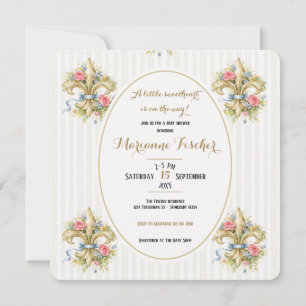 Sweetheart neutral Fleur de Lys Baby Shower invite