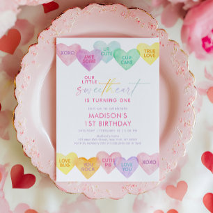 Sweetheart Pastel Rainbow Hearts Birthday Invitation