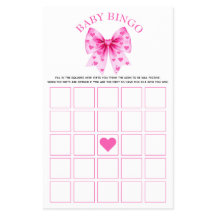 Sweetheart pink bow baby girl shower Bingo game
