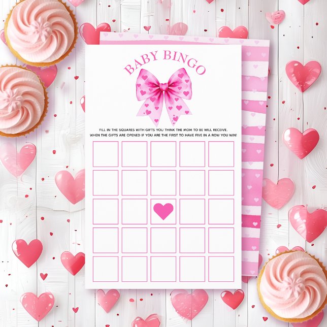 Sweetheart pink bow baby shower Bingo game Flyer (Creator Uploaded)