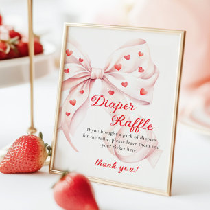 Sweetheart Pink Bow Diaper Raffle Table Sign