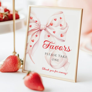 Sweetheart Pink Bow Favors Baby Shower Table Sign