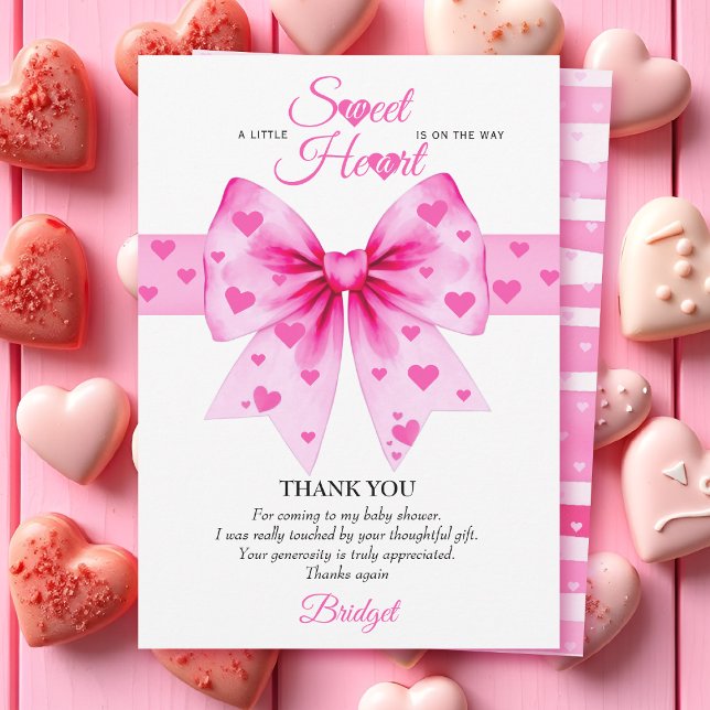 Sweetheart pink bow Valentines girl baby shower Thank You Card (Creator Uploaded)