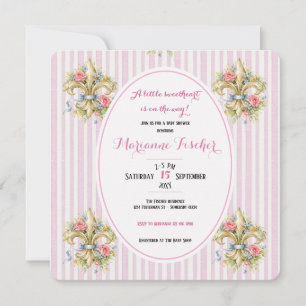 Sweetheart pink Fleur de Lys Baby Shower invite