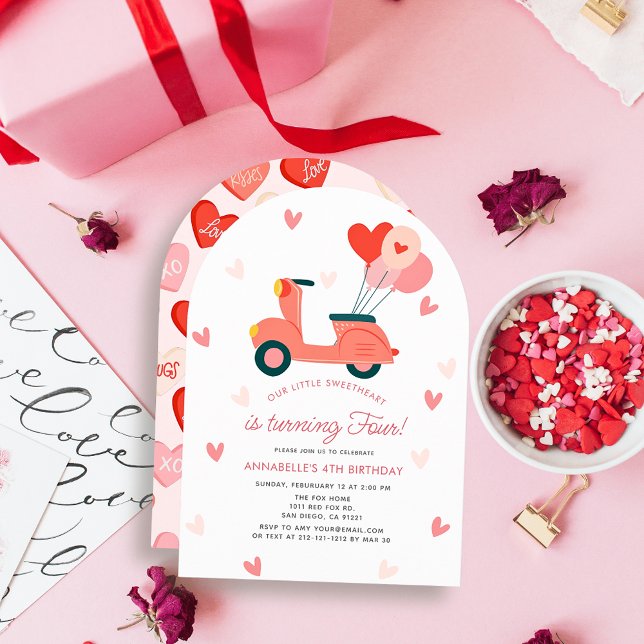 Sweetheart Pink Scooter Balloons Girl Birthday Invitation (Creator Uploaded)