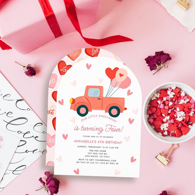 Sweetheart Pink Truck Balloons Girl Birthday Invitation (Creator Uploaded)