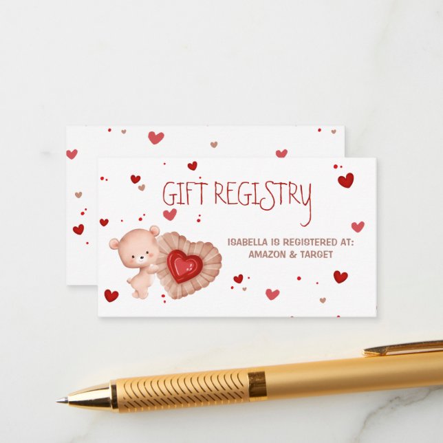 Sweetheart Red Baby Shower Gift Registry Card (Front/Back In Situ)