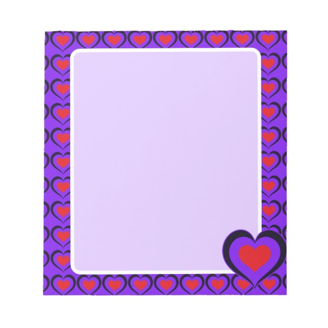 Sweetheart Red & Purple Hearts  Notepad (Front)