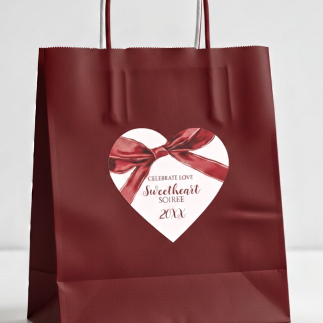 Sweetheart Soiree Elegant Bow Valentines Day Party Heart Sticker (Creator Uploaded)