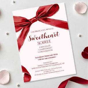 Sweetheart Soiree Elegant Bow Valentines Day Party Invitation
