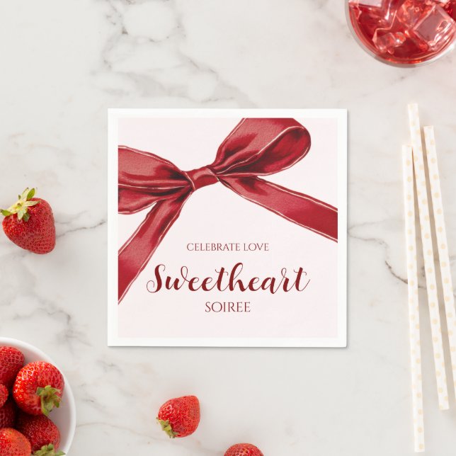 Sweetheart Soiree Elegant Bow Valentines Day Party Napkin (Insitu)