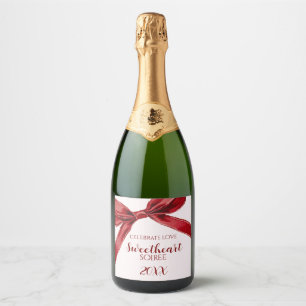 Sweetheart Soiree Elegant Bow Valentines Day Party Sparkling Wine Label