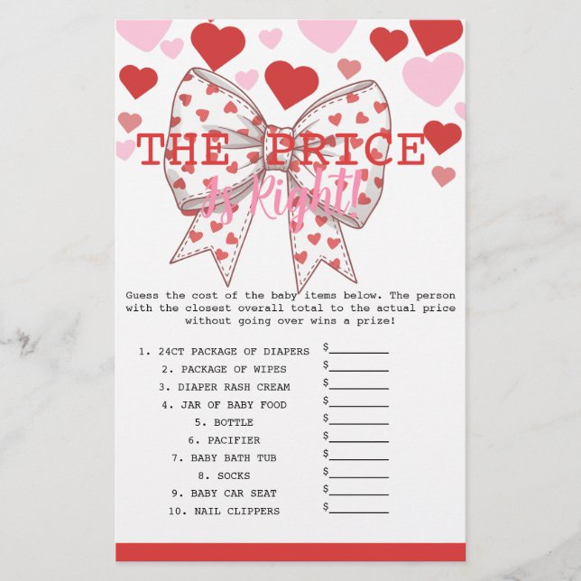  Sweetheart The Price Is Right baby game card (Front)