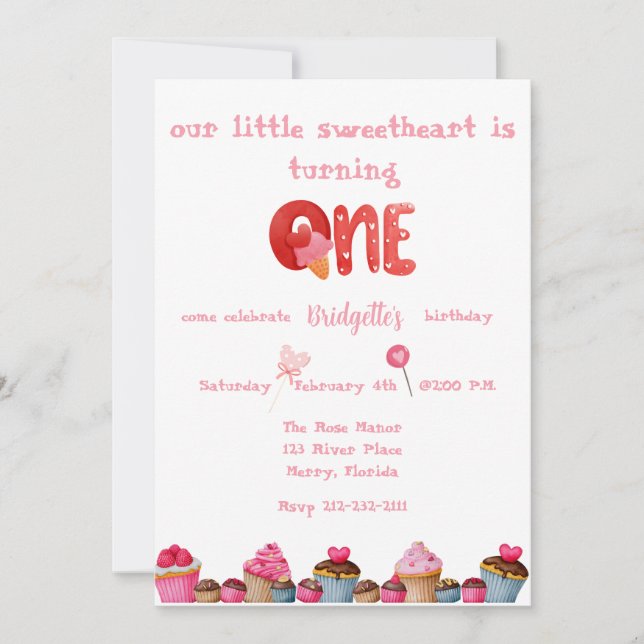 Sweetheart Valentine 1st Birthday Invitation (Front)