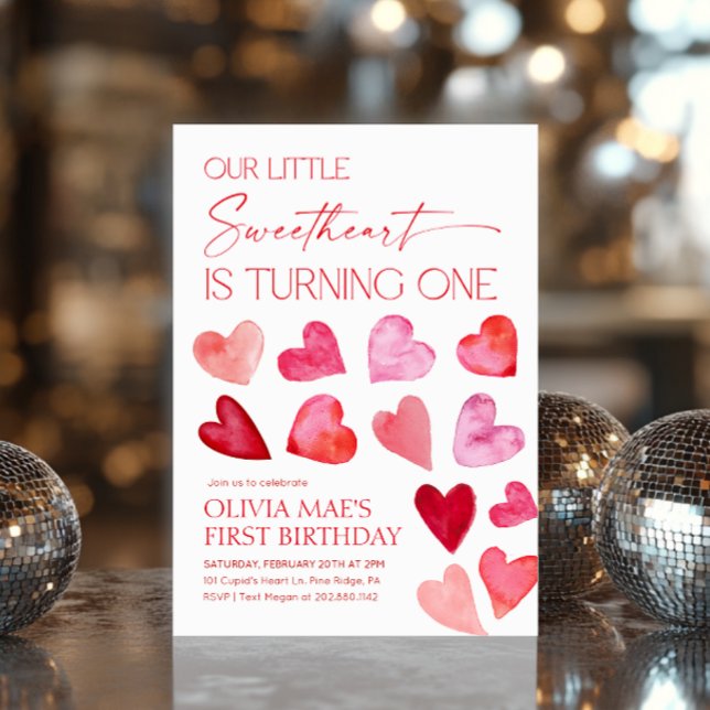 Sweetheart Valentine Hearts 1st Birthday Invitation (Creator Uploaded)