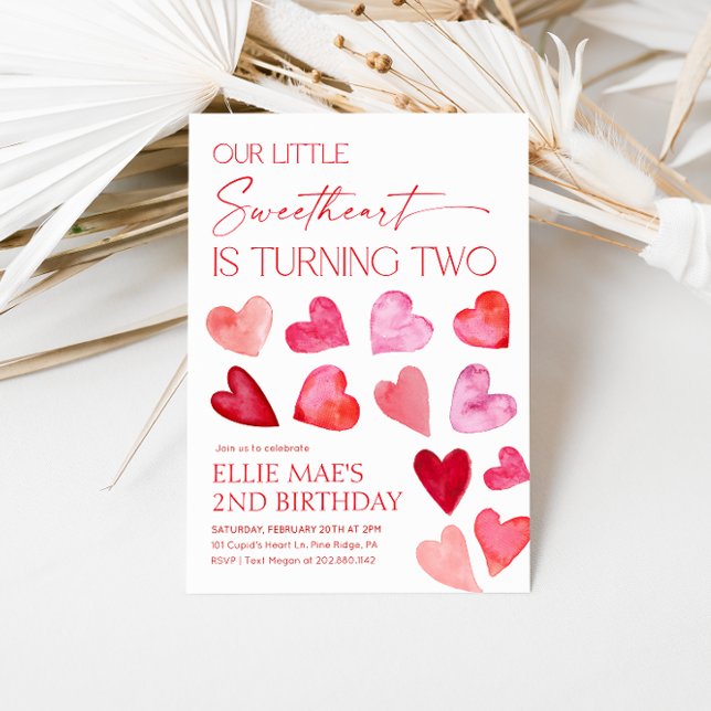 Sweetheart Valentine Hearts 2nd Birthday Invitation (Creator Uploaded)