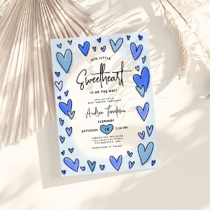 Sweetheart Valentine Hearts Blue Boy Baby Shower Invitation