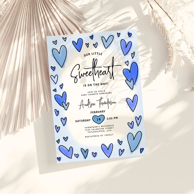 Sweetheart Valentine Hearts Blue Boy Baby Shower Invitation (Creator Uploaded)