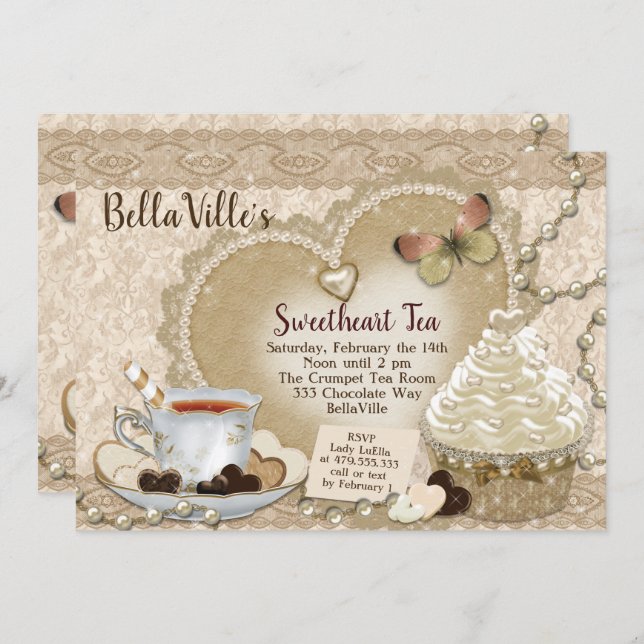 Sweetheart Valentine Tea Party Invitation (Front/Back)